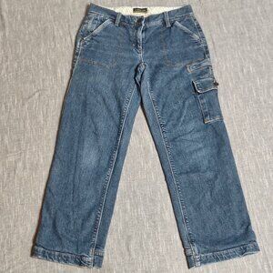 Vintage Lands End Cargo Jeans Size 4P 28x28 Blue Straight Baggy Lined Y2K